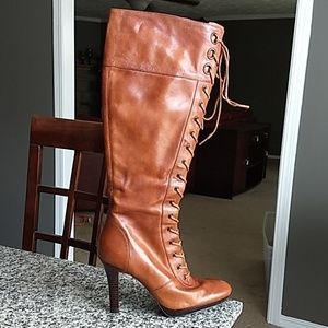 NEW NINE WEST TALL LACE UP HIGH HEELED BOOTS